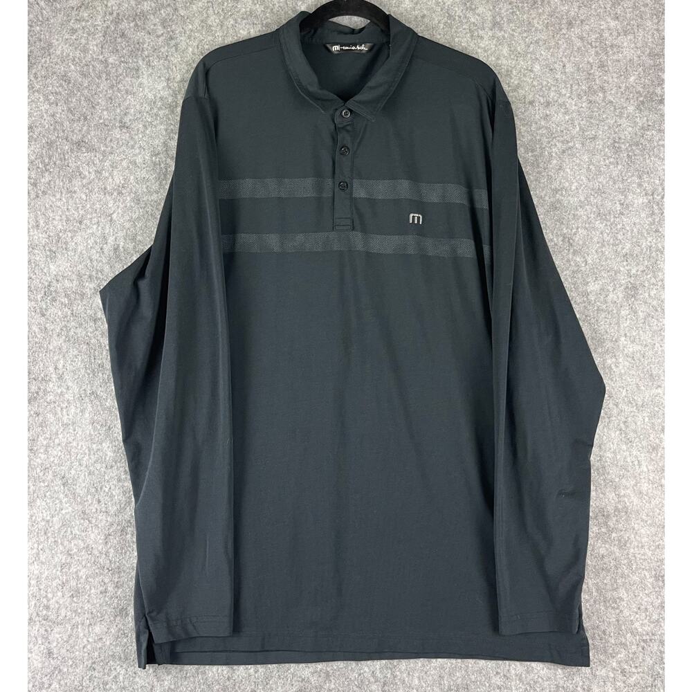 Travis Mathew Heater Polo Shirt Mens XXXL 3XL Black Long Sleeve Performance Golf
